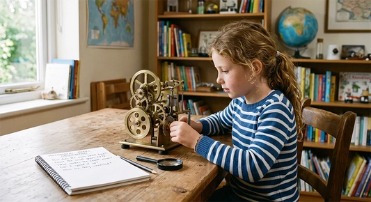 Child developing critical thinking by asking questions during hands-on learning