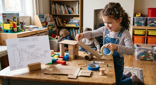 Child developing innovation skills by starting with a simple hands-on design idea