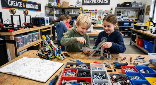 Child developing inventor skills through hands-on building activities