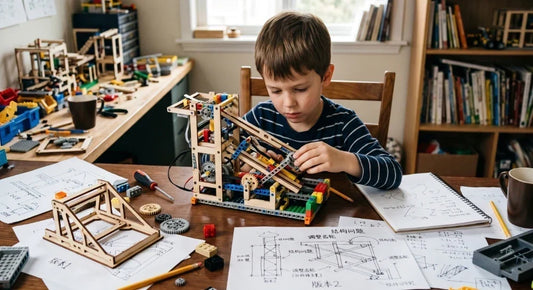 Child learning from failure by examining and improving a building project
