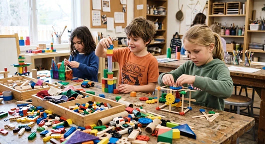 Child developing creativity through open-ended building and independent design choices