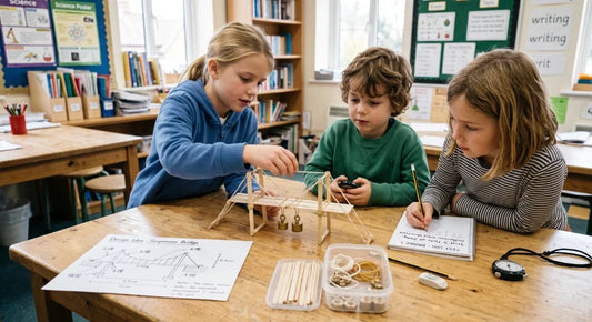 Child combining curiosity and focused experimentation during a hands-on invention project