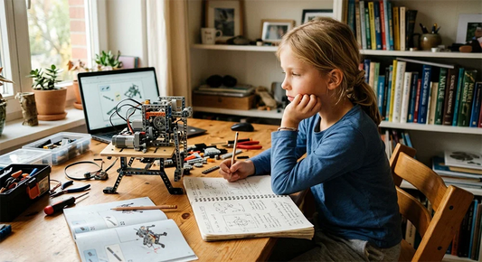 Child developing deep thinking while solving a building challenge