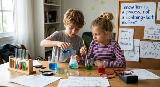 Child practicing the innovation process through observation building testing and improvement