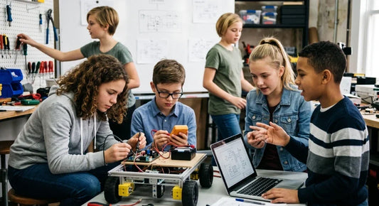 Children developing leadership skills through collaborative hands-on making