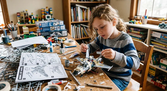 Child building creative courage by trying an uncertain design during hands-on play