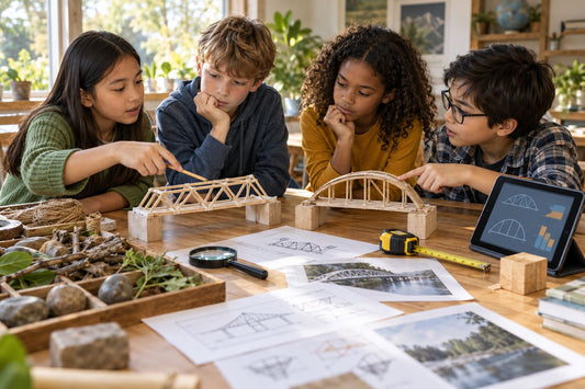 Children comparing evidence to judge which bridge design is safest