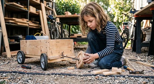 Child carefully examining a model while developing problem-solving skills