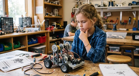 Child developing problem solving skills through hands-on building challenges