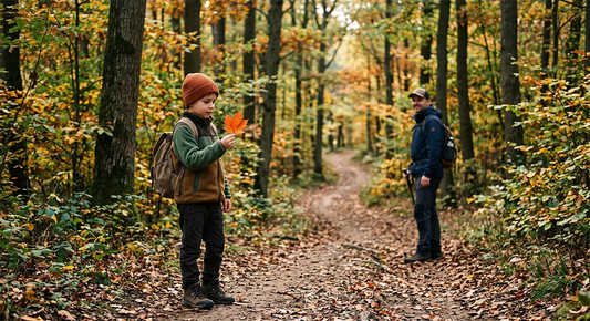Child exploring a forest trail during unstructured outdoor play