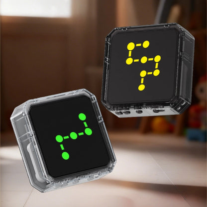 Close-up of the single stroke pathfinding logic game on PINOER electronic puzzle device.