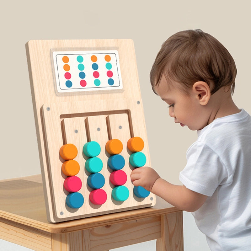 PINOER Thinkers T4 | Montessori Wooden Four-Color Sliding Logic Puzzle & Sorting Game