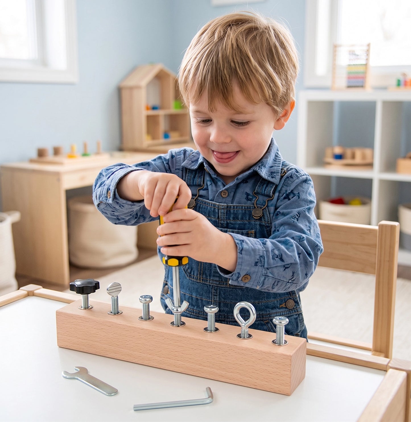 PINOER Explorers M3 | Montessori Wooden Screw Driver Board & Busy Workbench Toy