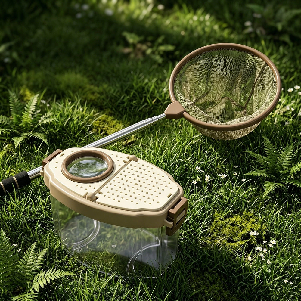 The brown version of the PINOER Explorers E1 Science Toy Set features a carrying strap and tweezers.