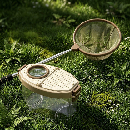 The brown version of the PINOER Explorers E1 Science Toy Set features a carrying strap and tweezers.